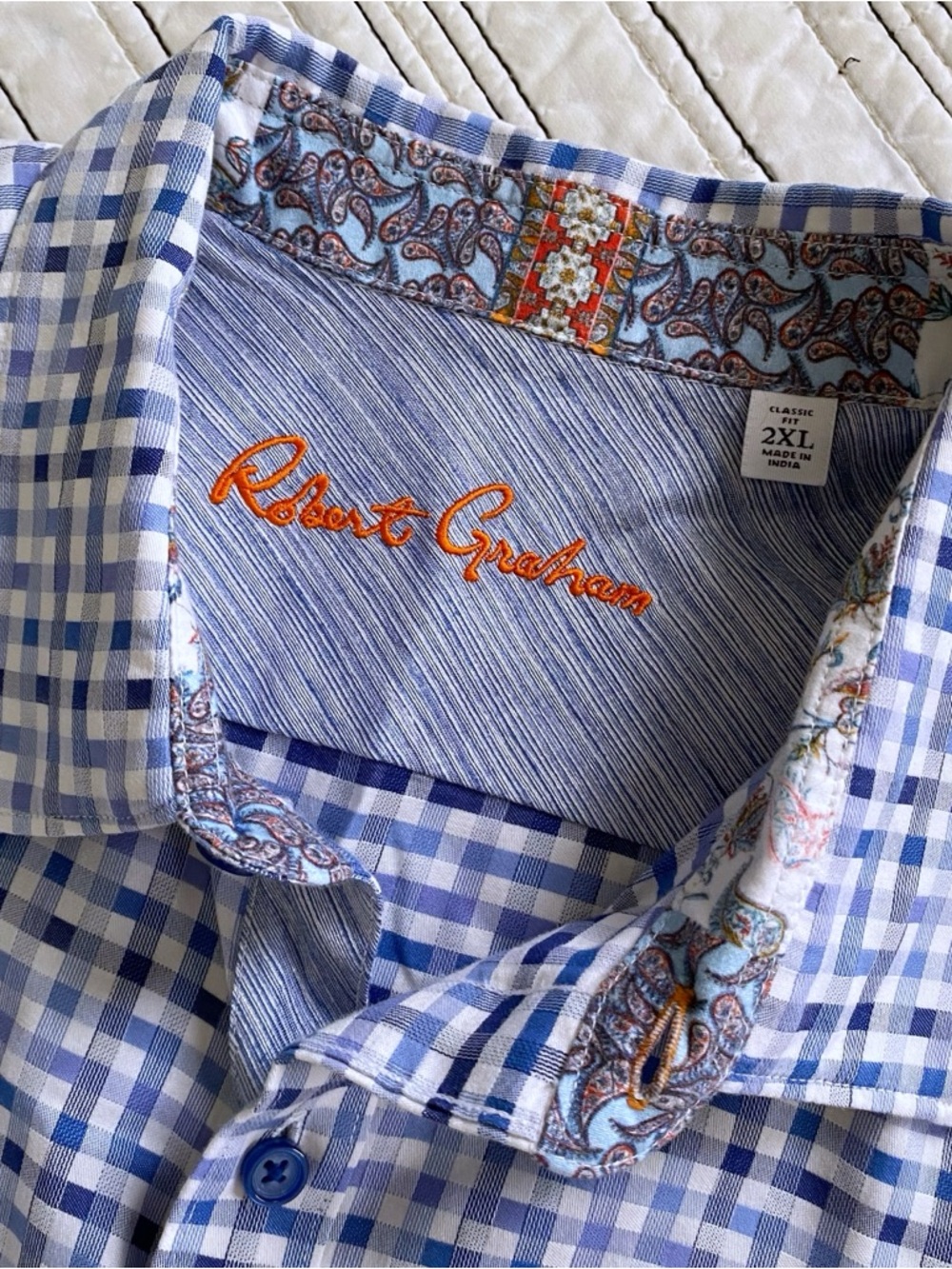 Robert Graham RG Battleship Sport Shirt Long Sleeve Blue Classic Fit 2XL